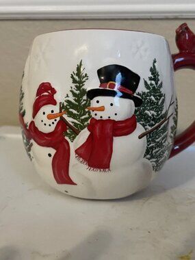 St. Nicolas square vintage style big Christmas mug with snowmen and robin